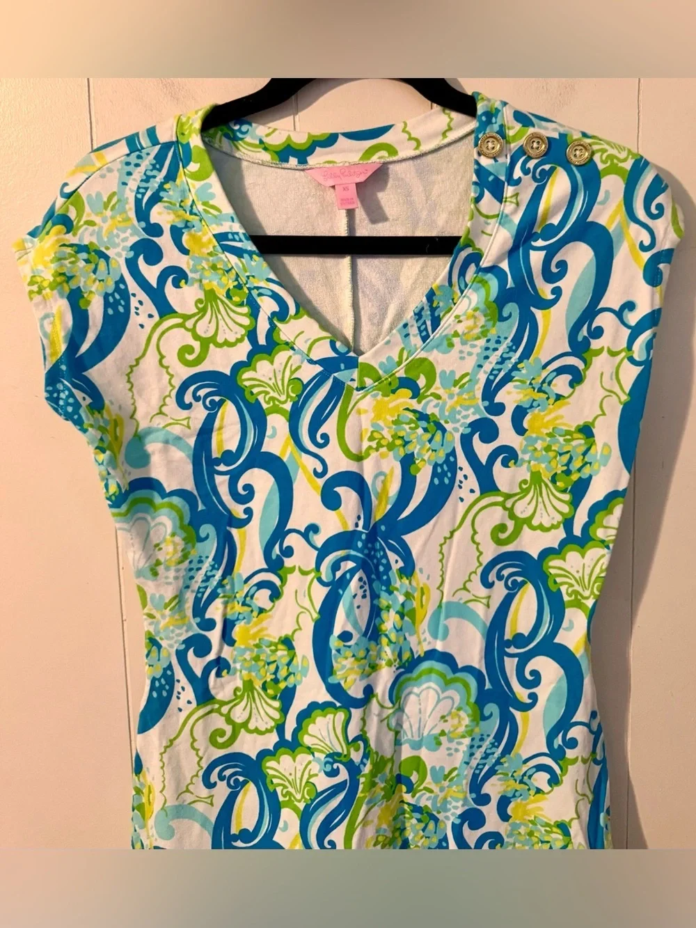 Lilly Pulitzer Hayley Resort Dress White Crystal Coast Blue Green Print, XS